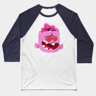 Cute pink brain monster with heart eye Baseball T-Shirt